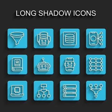 Set line Processor CPU, Algorithm, Funnel filter, Server, Data, Artificial .. 스톡 일러스트