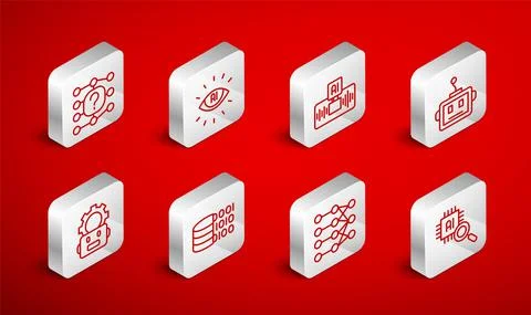 Set line Processor CPU, Artificial intelligence AI, robot, Neural network Stockillustratie