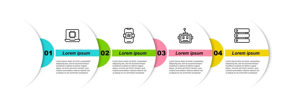 Set line Processor CPU, Artificial intelligence AI, robot and Server, Data... Illustrazione stock