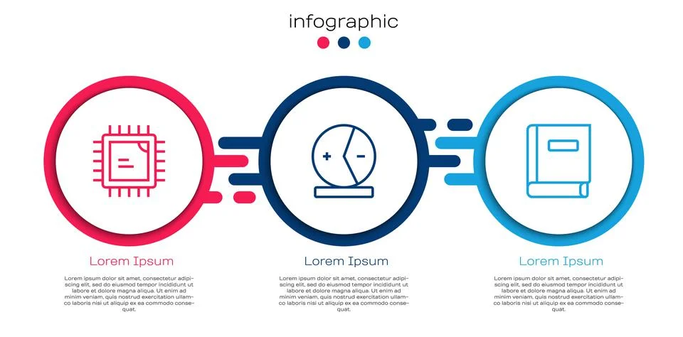 Set line Processor CPU, Atom and Science book. Business infographic template 库存插图