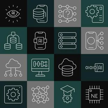 Set line Processor CPU, Binary code, Neural network, Artificial intelligence AI Stock Illustration