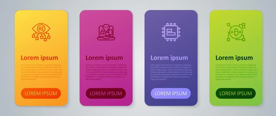 Set line Processor CPU, Blockchain technology Bitcoin, Computer vision and Stockillustratie