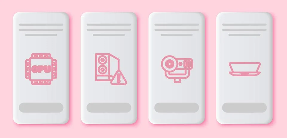 Set line Processor with CPU, Case of computer, Web camera and Laptop. White 库存插图