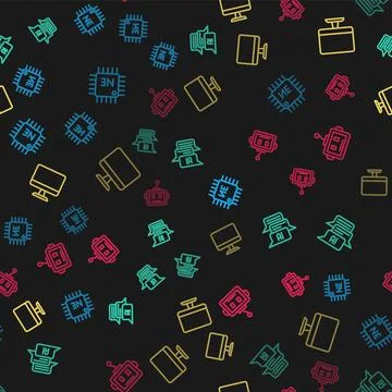 Set line Processor CPU, Chat bot, Computer monitor and Artificial intelligence Illustrazione stock