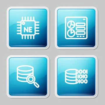 Set line Processor CPU, Computer api interface, Server and Binary code icon Stock Illustration
