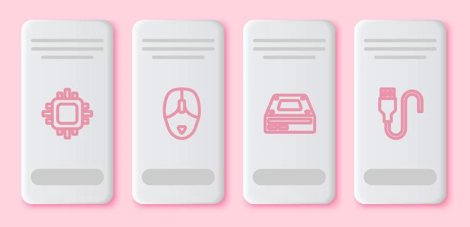 Set line Processor with CPU, Computer mouse, Optical disc drive and USB cable 스톡 일러스트