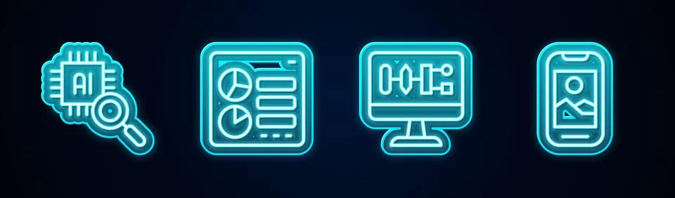 Set line Processor CPU, Computer api interface, Algorithm and Mobile phone 스톡 일러스트