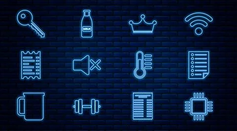 Set line Processor with CPU, Document, Crown, Speaker mute, Paper financial Stock Illustration