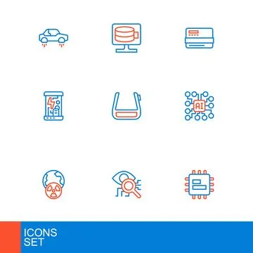 Set line Processor CPU, Eye scan, Planet earth and radiation, Neural networ.. 库存插图