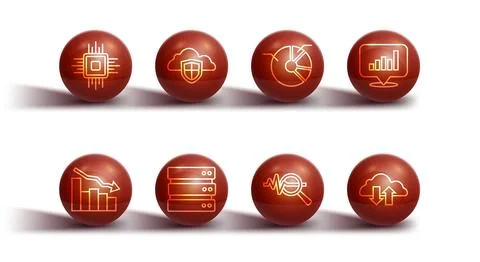 Set line Processor CPU, Financial growth decrease, Pie chart infographic, S.. Stock Illustration