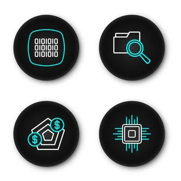 Set line Processor CPU, Financial growth, Search with folder and Binary cod.. Stock Illustration
