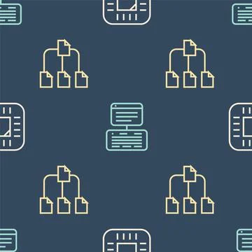 Set line Processor with CPU, Folder tree and Server, Data, Web Hosting on Stock Illustration