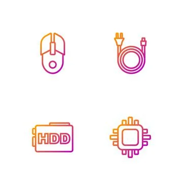 Set line Processor with CPU, Hard disk drive HDD, Computer mouse and Electric Stockillustratie