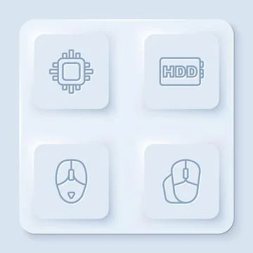 Set line Processor with CPU, Hard disk drive HDD, Computer mouse and . White イラスト素材