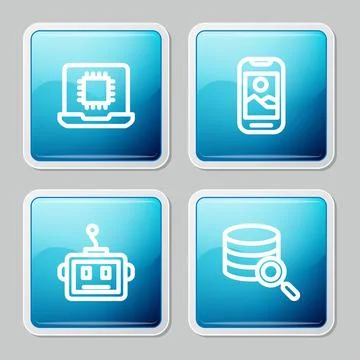 Set line Processor CPU, Mobile phone, Artificial intelligence robot and Server Illustrazione stock
