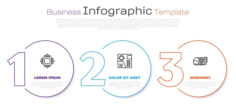 Set line Processor with CPU, Motherboard digital chip and Video graphic card 스톡 일러스트