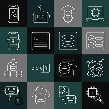 Set line Processor CPU, Neural network, Computer api interface, Graduation cap イラスト素材