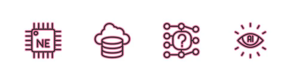 Set line Processor CPU, Neural network, Cloud database and Artificial intel.. Stock Illustration