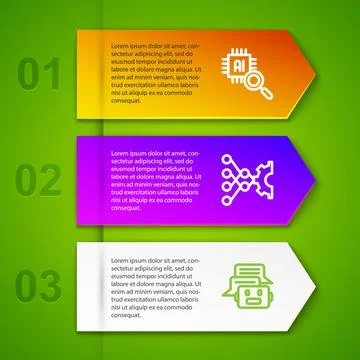 Set line Processor CPU, Neural network and Chat bot. Business infographic t.. 스톡 일러스트