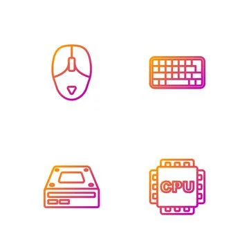 Set line Processor with CPU, Optical disc drive, Computer mouse and Keyboard 스톡 일러스트