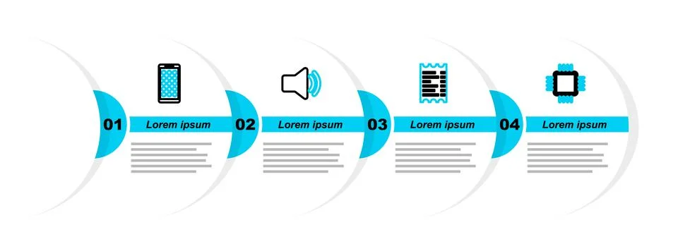 Set line Processor with CPU, Paper financial check, Speaker volume and Mobi.. 库存插图