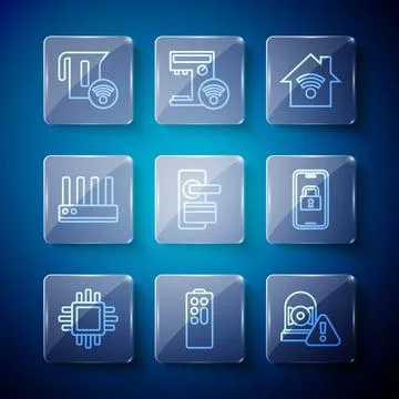 Set line Processor with CPU, Remote control, Ringing alarm bell, Smart home wi Illustrazione stock