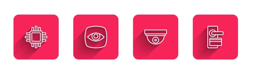 Set line Processor with CPU, Security camera, Motion sensor and Digital door Stock Illustration
