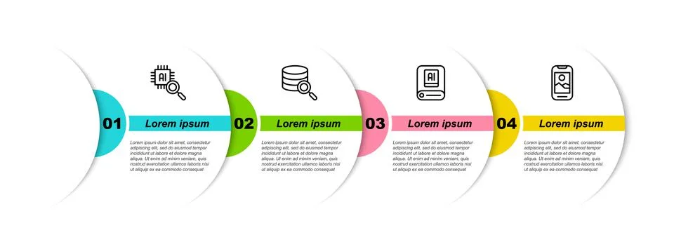 Set line Processor CPU, Server, Artificial intelligence AI and Mobile phone Illustrazione stock