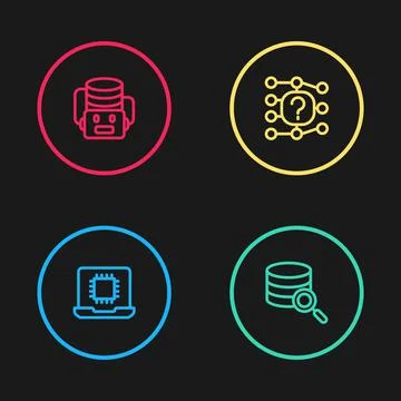 Set line Processor CPU, Server, Neural network and Artificial intelligence robot Illustrazione stock