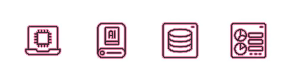 Set line Processor CPU, Server, Data, Artificial intelligence AI and Computer 스톡 일러스트