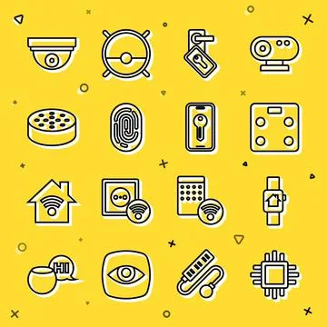 Set line Processor with CPU, Smart home smart watch, bathroom scales, Digital 库存插图