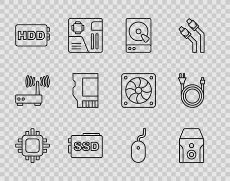 Set line Processor with CPU, Uninterruptible power supply, Hard disk drive .. Stockillustratie