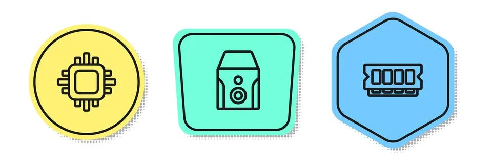 Set line Processor with CPU, Uninterruptible power supply and RAM, random a.. Illustrazione stock