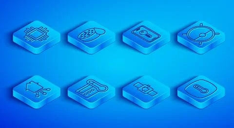 Set line Processor with CPU, Water sensor, Smart key, Thermostat, home smart 스톡 일러스트