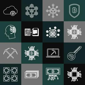 Set line Processor, Cryptocurrency key, chip with dollar, Distribution, Smart Stock Illustration