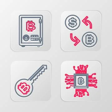 Set line Processor, Cryptocurrency key, chip with dollar and Proof of stake.. Stockillustratie