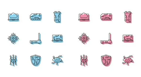 Set line Processor, Cyber security, Cloud technology data transfer and storage Stockillustratie