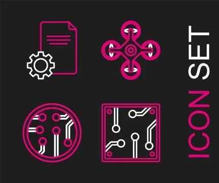 Set line Processor, Drone and File document icon. Vector イラスト素材