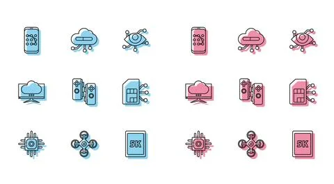 Set line Processor, Drone, Mobile and graphic password protection, Tablet with Illustrazione stock