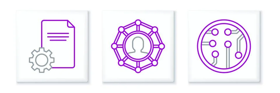 Set line Processor, File document and Project team base icon. Vector イラスト素材