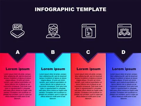 Set line Processor, Hacker coder, Software and Browser with shield. Business Stock Illustration