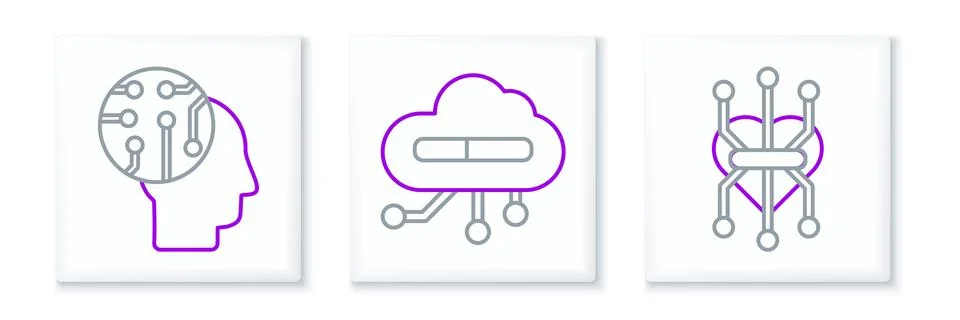 Set line Processor, Human brain as digital circuit board and Internet of th.. Illustrazione stock