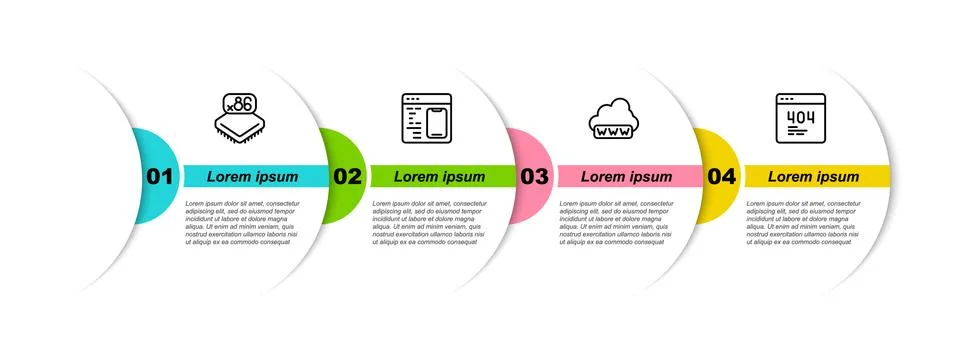 Set line Processor with microcircuits CPU, Software, Web development and Page Stock Illustration