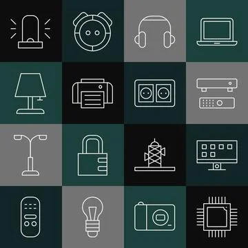 Set line Processor with microcircuits CPU, Smart Tv, Multimedia and TV box Illustrazione stock