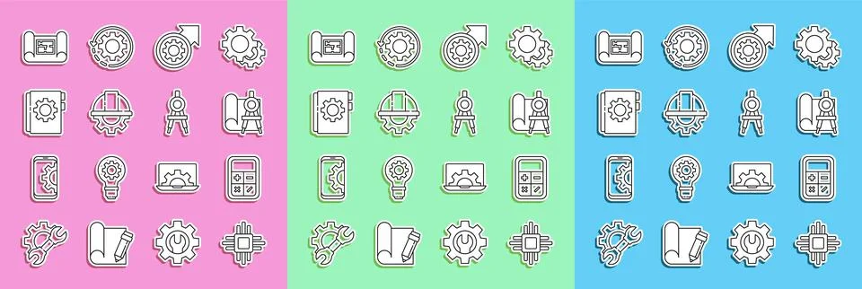 Set line Processor with microcircuits CPU, Calculator, Graphing paper and Stockillustratie