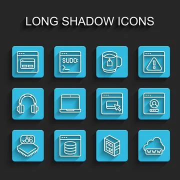 Set line Processor with microcircuits CPU, Server, Data, Web Hosting, Search Illustrazione stock