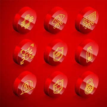 Set line Processor with microcircuits CPU, Eye scan, Server, Data, Web Hosting Stock Illustration