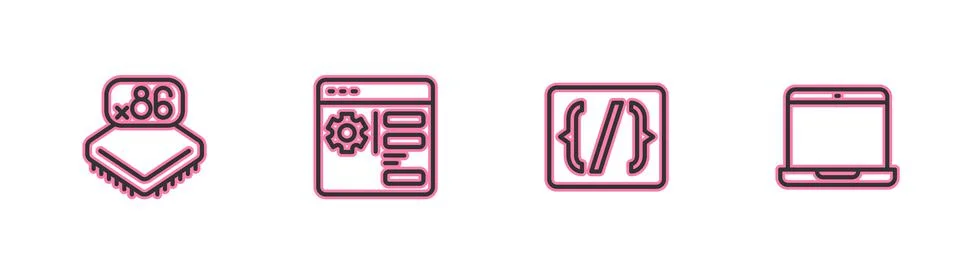 Set line Processor with microcircuits CPU, Programming language syntax, Browser Stockillustratie