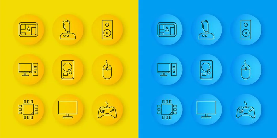 Set line Processor with microcircuits CPU, Computer monitor, Hard disk drive HDD イラスト素材