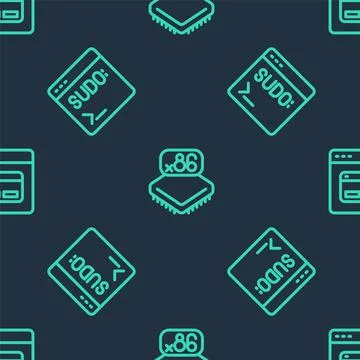 Set line Processor with microcircuits CPU, Code terminal and Search engine on Illustrazione stock